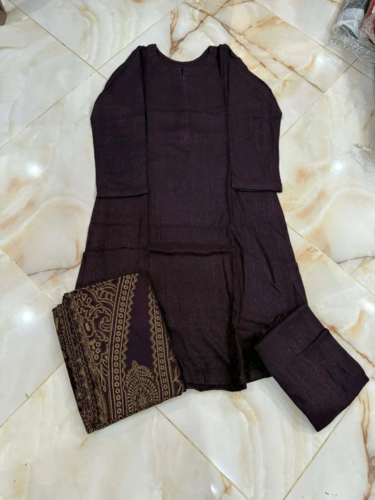 TAWAKAL 03 PC STITCH SUIT / DARK MAROON