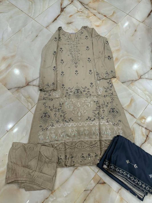 TAWAKAL 03 PC STITCH SUIT / BEIGE
