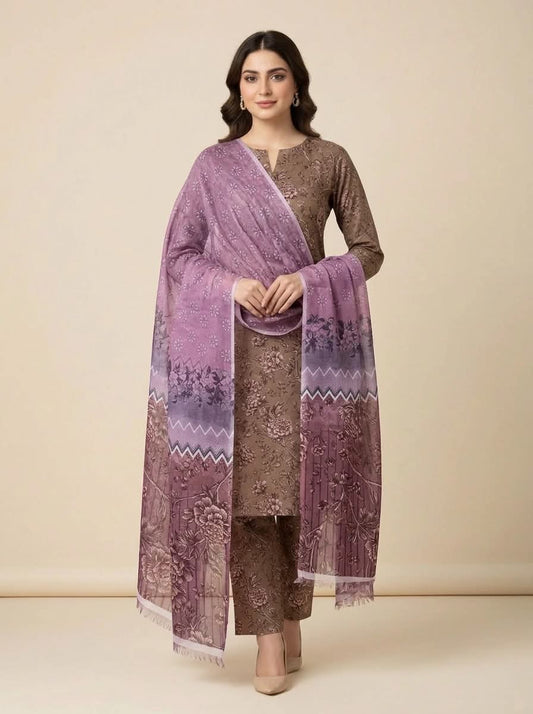 BAROQUE 03 PC UNSTITCH SUIT / BROWN