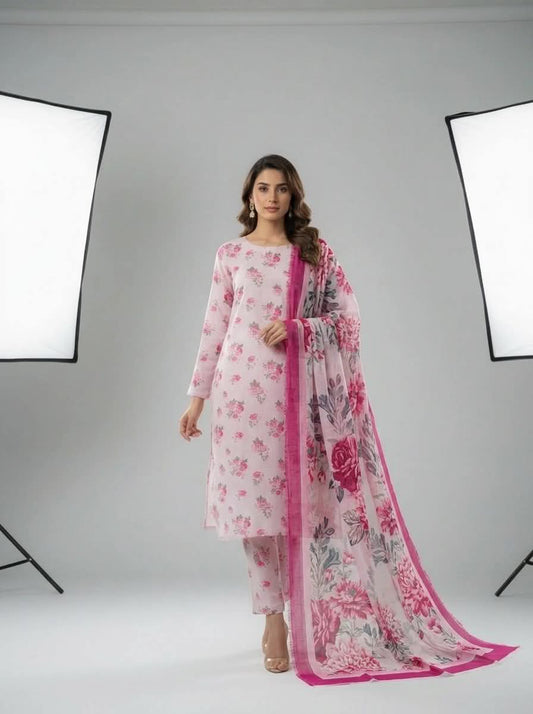 BAROQUE 03 PC UNSTITCH SUIT / PINK