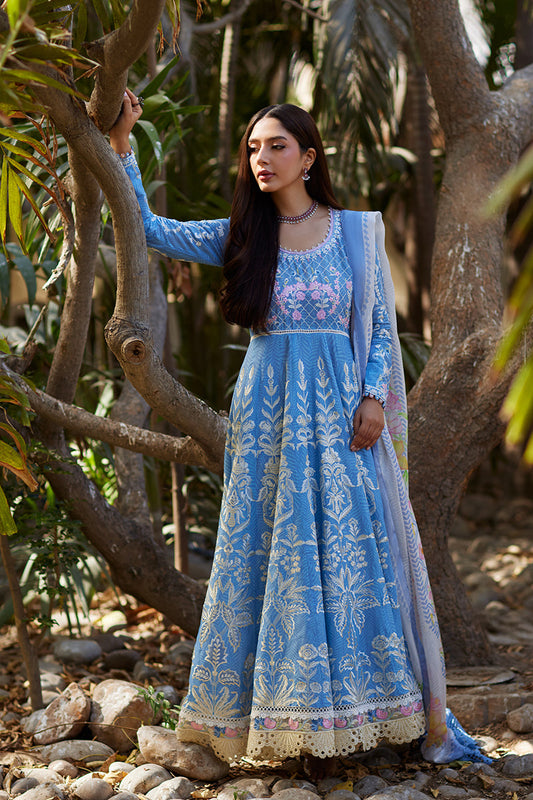 MINA HASAN 03 PC UNSTITCH SUIT / SKY BLUE-BAANO