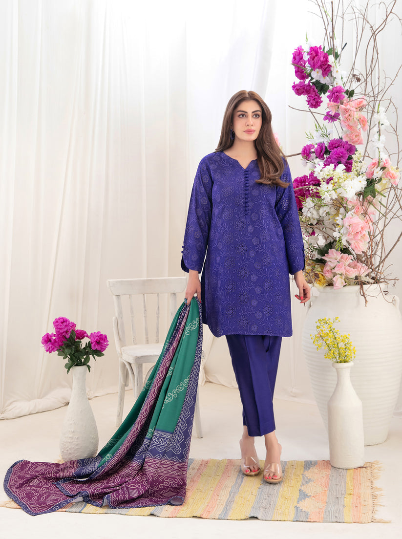 TAWAKAL TABANA 03 PC STITCH SUIT / BLUE D-3713