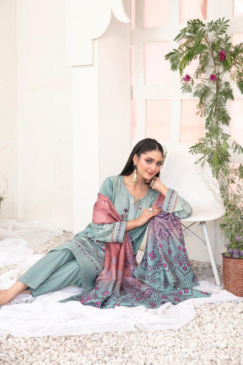 TAWAKAL 03 PC STITCH SUIT / SAGE GREEN D-3704
