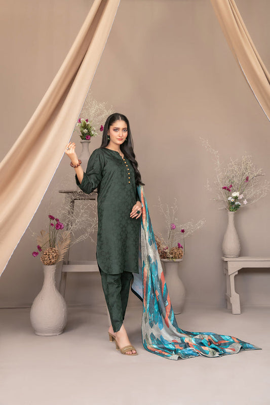 TAWAKAL ZEYNEP 03 PC STITCH SUIT / DARK GREEN -D-5090