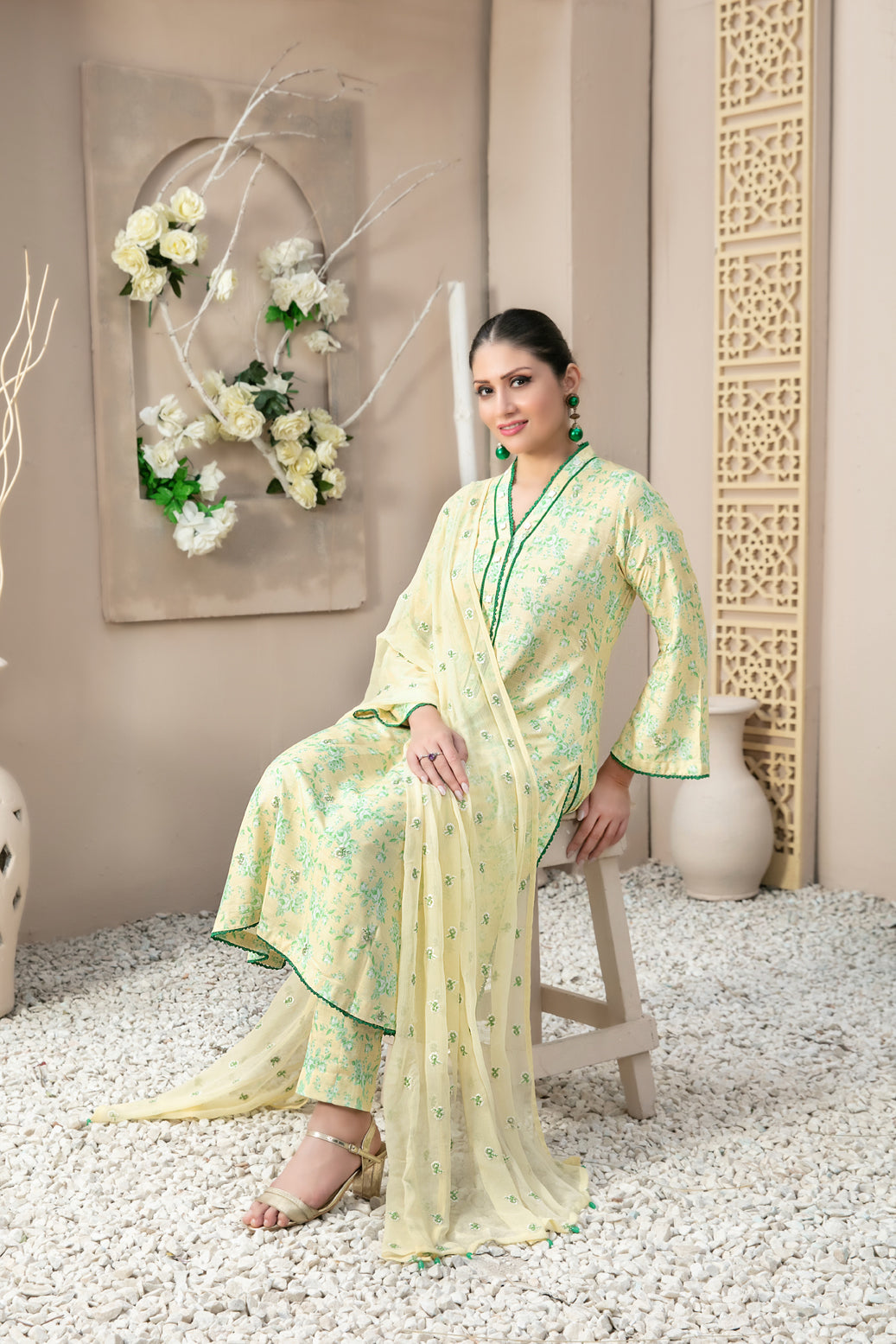 TAWAKAL LIDA 03 PC STITCH SUIT / YELLOW