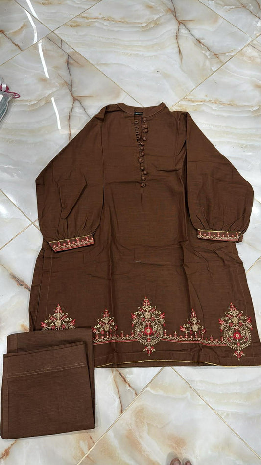 AL KARAM 02 PC STITCH SUIT / BROWN
