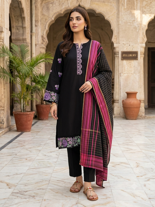 ZELLBURY 02 PC STITCH SHIRT DUPPATA / BLACK 0090787