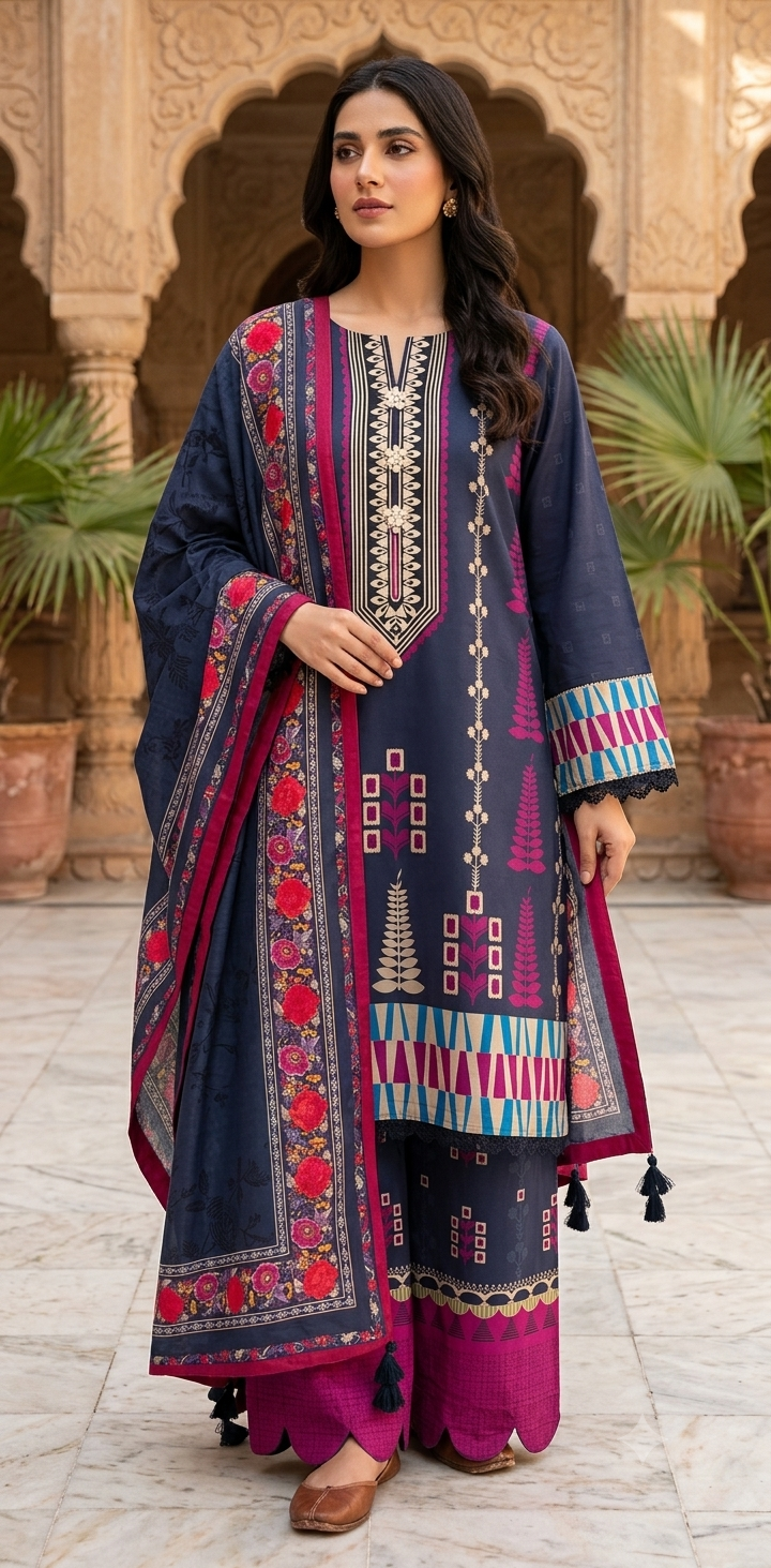 KHAADI 03 PC STITCH FANCY HAND EMBELISHED SUIT