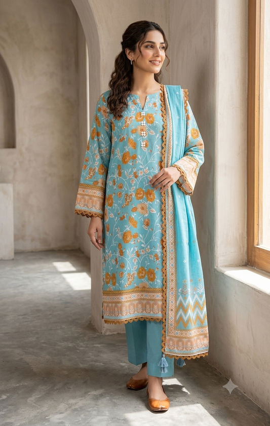 KHAADI 03 PC STITCH FANCY HAND EMBELISHED SUIT