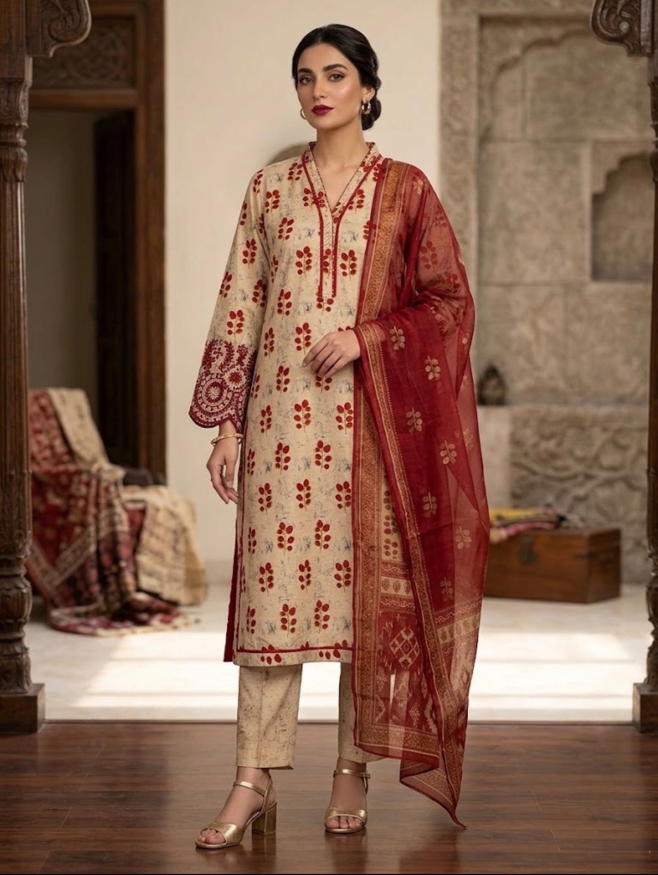 SAYA 3PC EMB SOFT KHADDAR STITCH