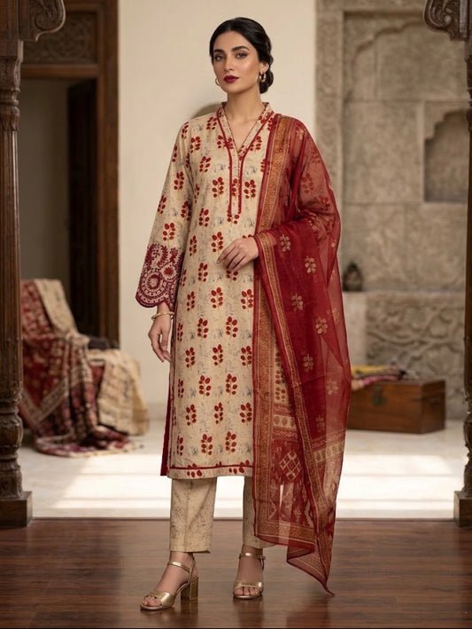SAYA 3PC EMB SOFT KHADDAR STITCH