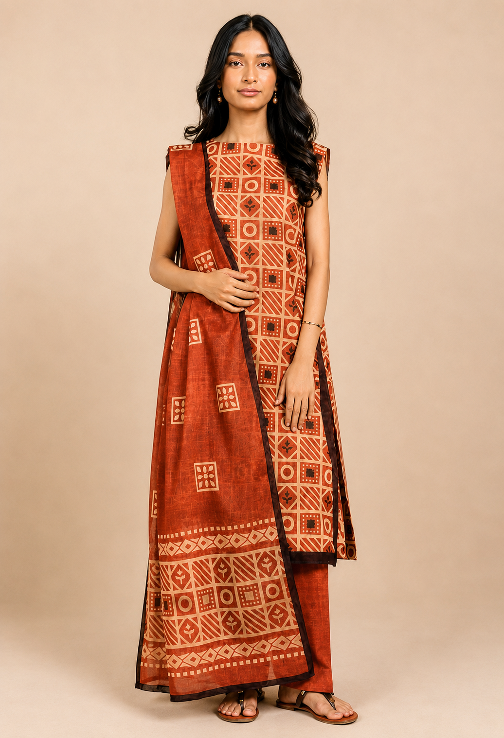 AL KARAM 03 PC UNSTITCH SUIT / RUST -38