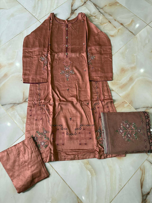 TAWAKAL 03 PC STITCH SUIT / MULTI ORANGE
