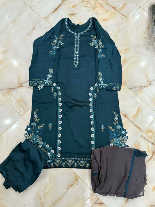 TAWAKAL 03 PC STITCH SUIT / SEA GREEN -GREY
