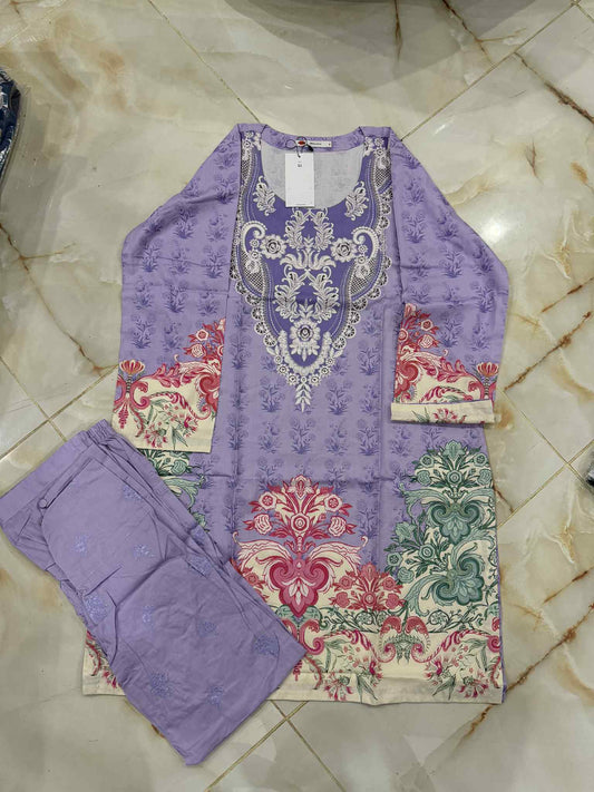 KHAADI LAWN 02 PC STITCH SUIT / PURPLE ( FRESHI SALWAR )
