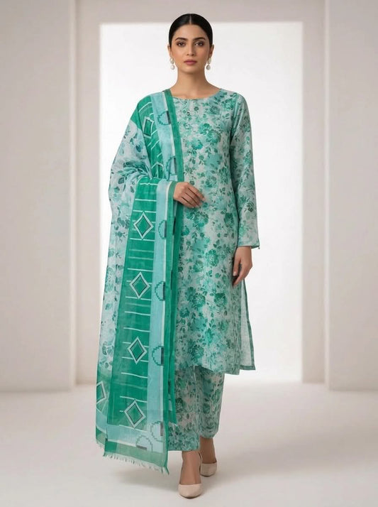 BAROQUE 03 PC UNSTITCH SUIT / SEA GREEN