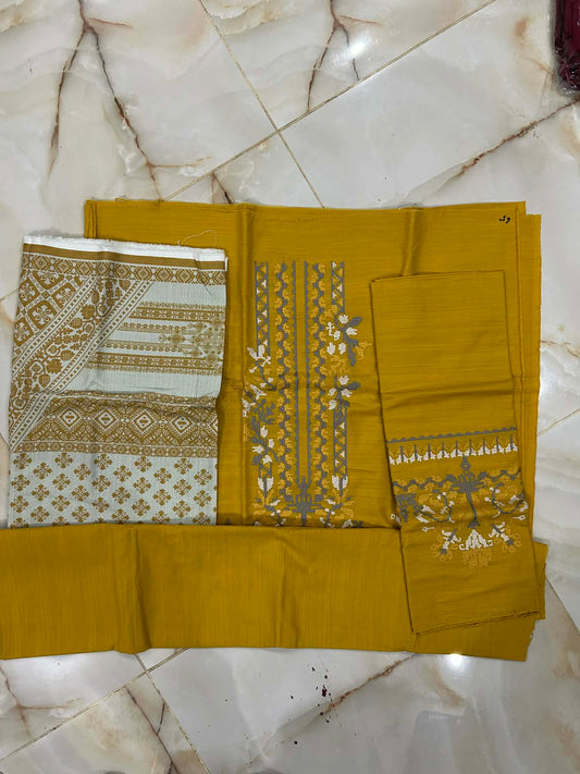 khaadi 03 pc unstitch suit / yellow