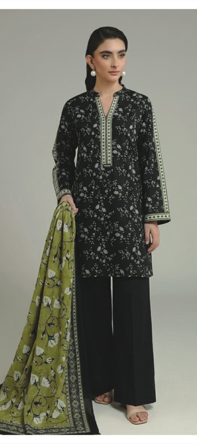 KHAADI 03 PC UNSTITCH SUIT / BLACK