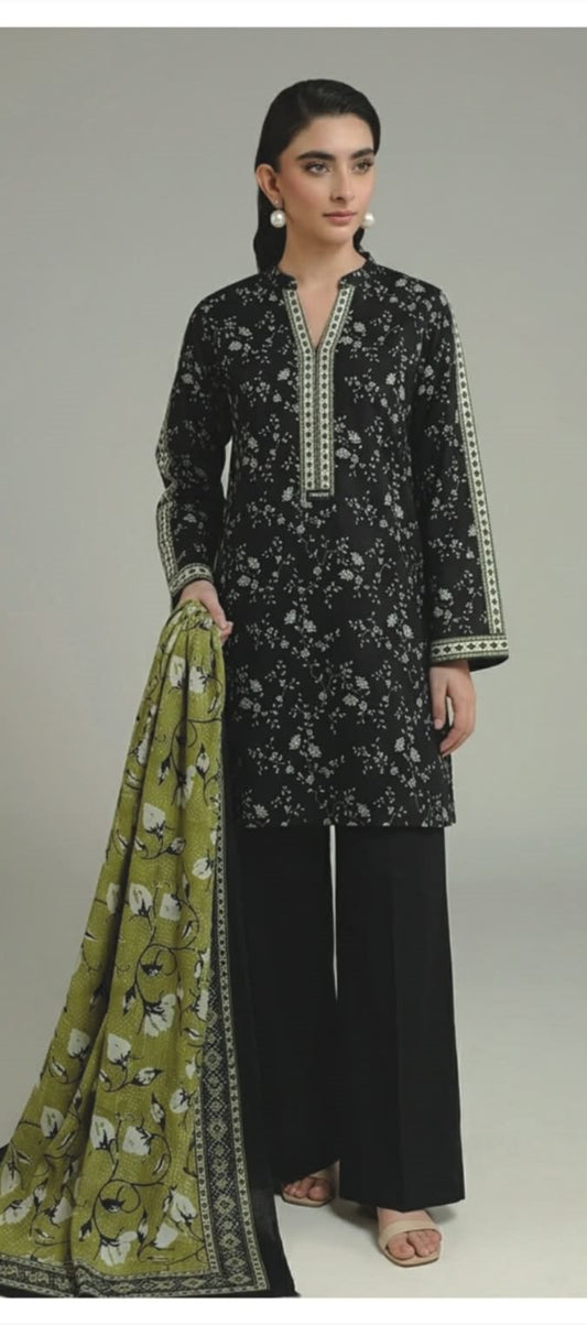 KHAADI 03 PC UNSTITCH SUIT / BLACK