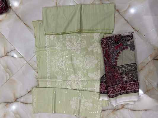 khaadi 03 pc unstitch suit / light green
