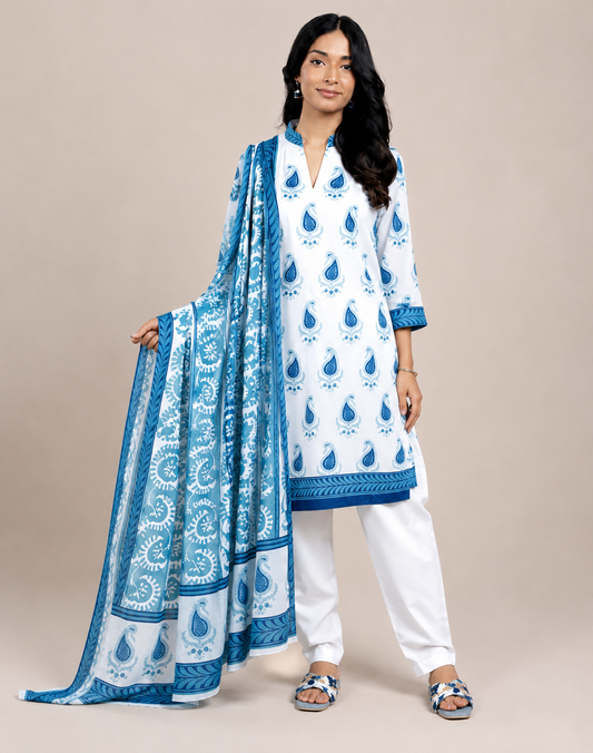 AL KARAM 03 PC UNSTITCH SUIT / WHITE -58