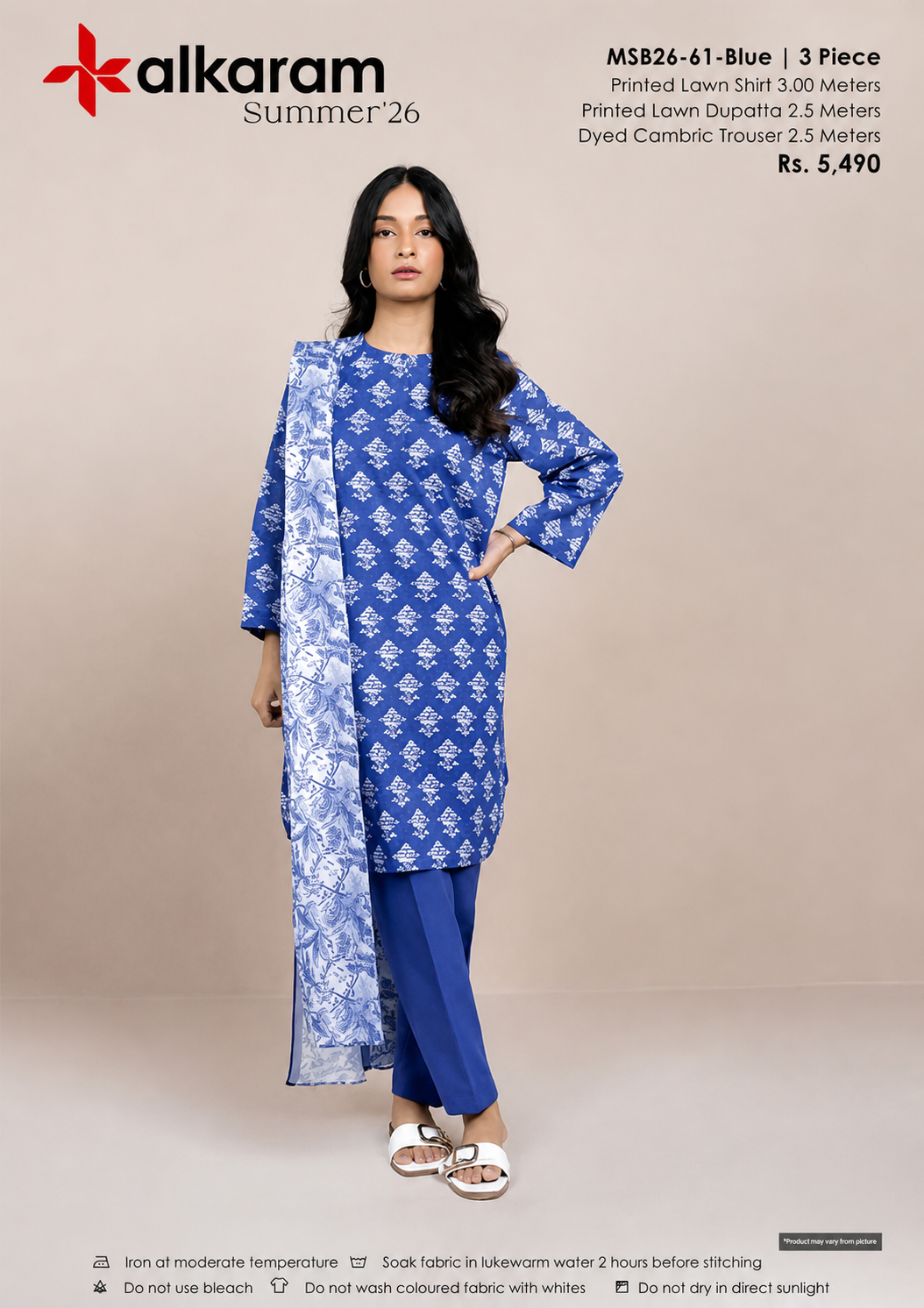 AL KARAM 03 PC UNSTITCH SUIT / blue  -61