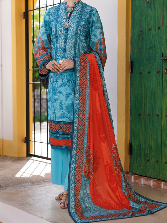 ALMIRAH LAWN 03 PC UNSTITCH SUIT / ICE BLUE -2002