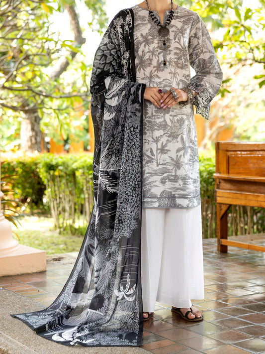 ALMIRAH LAWN 03 PC UNSTITCH SUIT / LIGHT GREY -2009