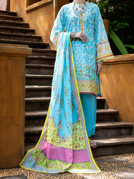 ALMIRAH LAWN 03 PC UNSTITCH SUIT / SKY BLUE -2096