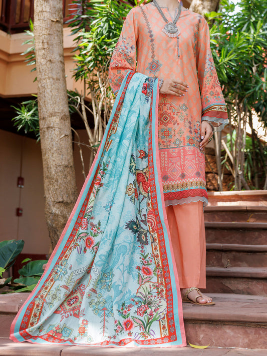 ALMIRAH LAWN 03 PC UNSTITCH SUIT / PEACH -2097