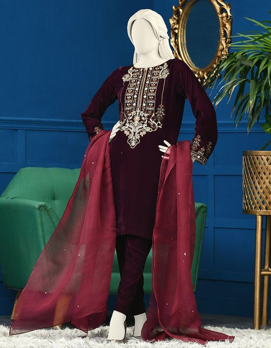 j. 03 pc stitch suit / maroon