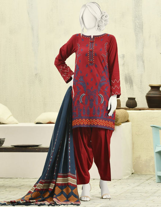 J. 03 PCS STITCHED SUIT / MAROON