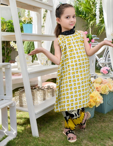 J. 01 PC STITCH KURTI GIRLS / YELLOW