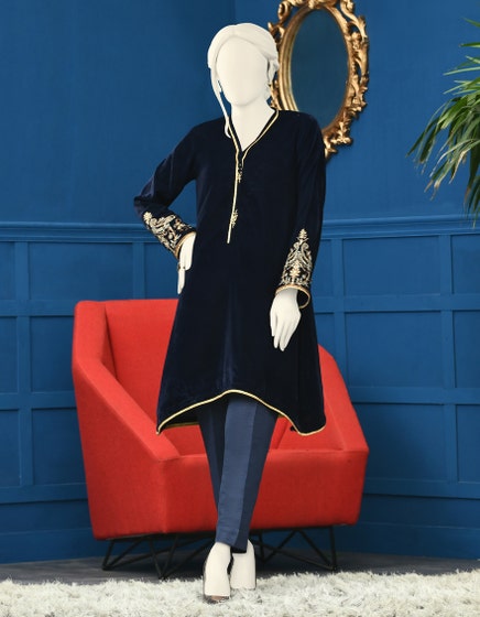 j. 01 pc stitch velvet kurti / navy blue