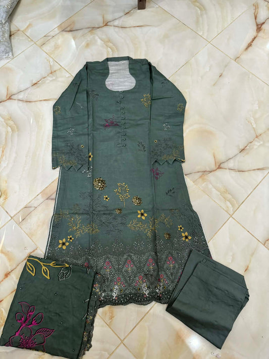 TAWAKAL 03 PC STITCH SUIT / GREEN