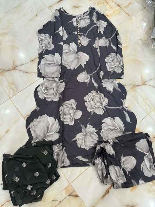 TAWAKAL 03 PC STITCH SUIT / BLACK