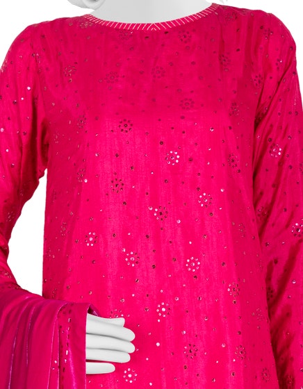 J.KURTI-UNSTITCH/WOMEN-PINK-RAWSILK