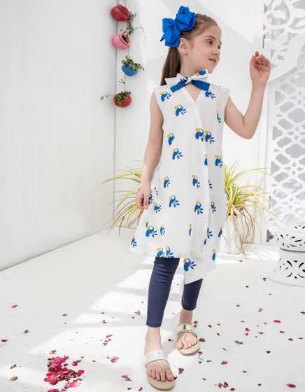 J. 01 PC STITC KURTI GIRLS / WHITE