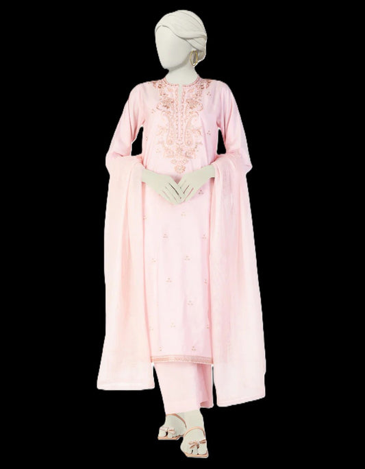 J. 03PC STITCH EMBROIDERED LAWN/ PINK-089S