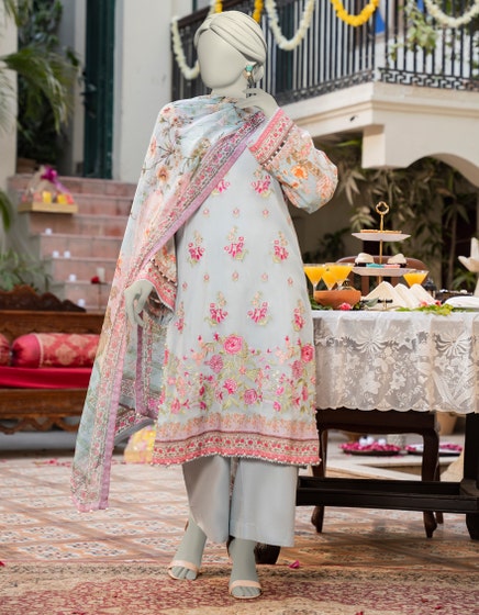 J. 03 PC STITCH SUIT / BLUE CHIFFON
