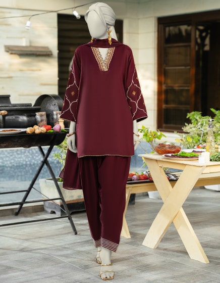 J. 02 PC STITCH SUIT / MAROON -183