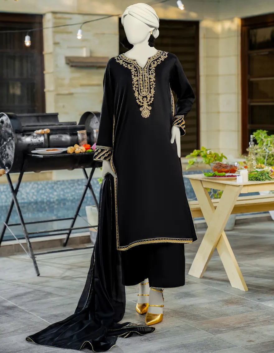 J. 03PC STITCH/ BLACK SILK EMBROIDERED