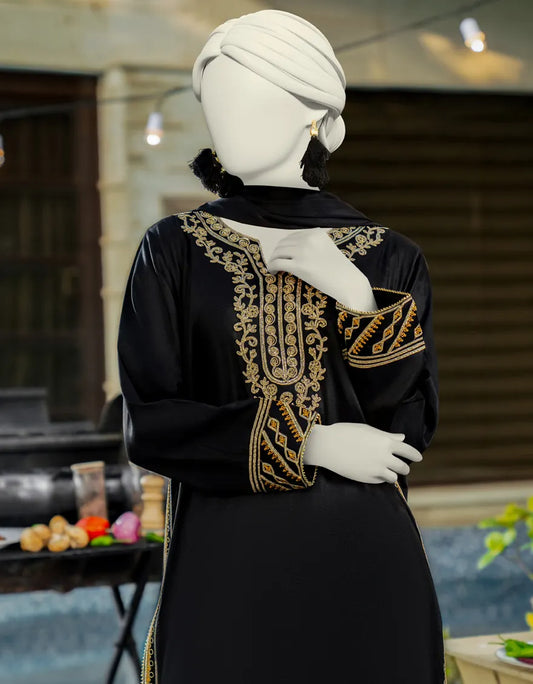 J. 03PC STITCH/ BLACK SILK EMBROIDERED