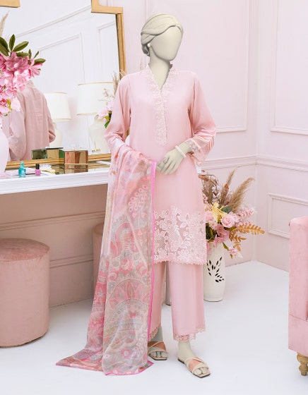 J.  03 PC STITCH SUIT /PINK -190