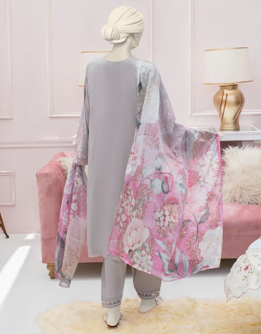 GREY SILK EMBROIDERED 3PC STITCHED