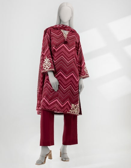 J. 03PC STITCH SUIT / MAROON -212