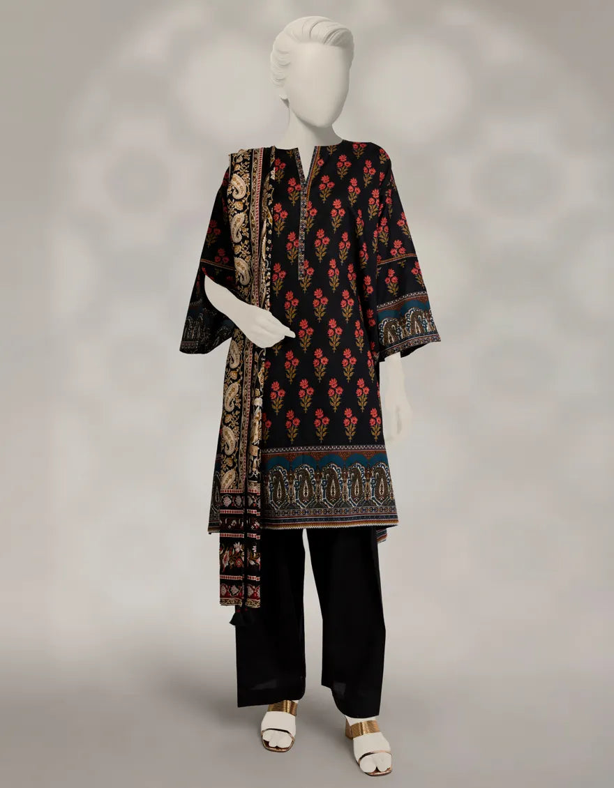 J. 03PC STITCH/ BLACK CAMBRIC PRINTED 3PC STITCHED-450S