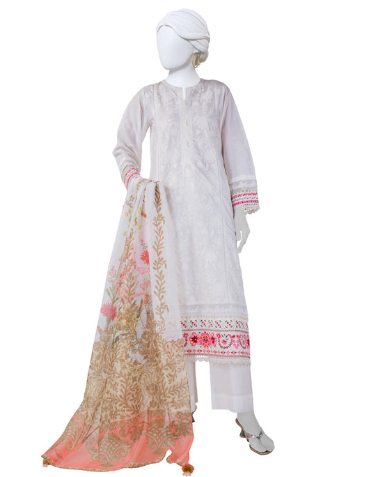 j. 03 pc stitch suit / WHITE LAWN 3PC STITCHED | JLAWN-S-25-917/S LUX