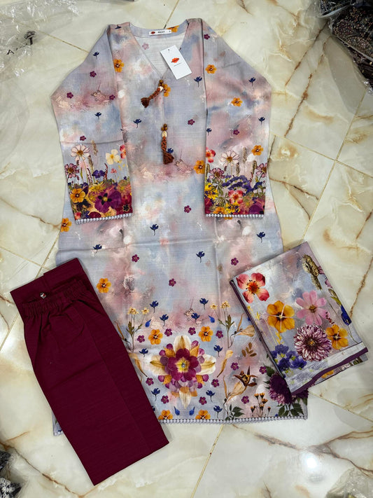 KHAADI 03 PC STITCH SUIT / PURPLE