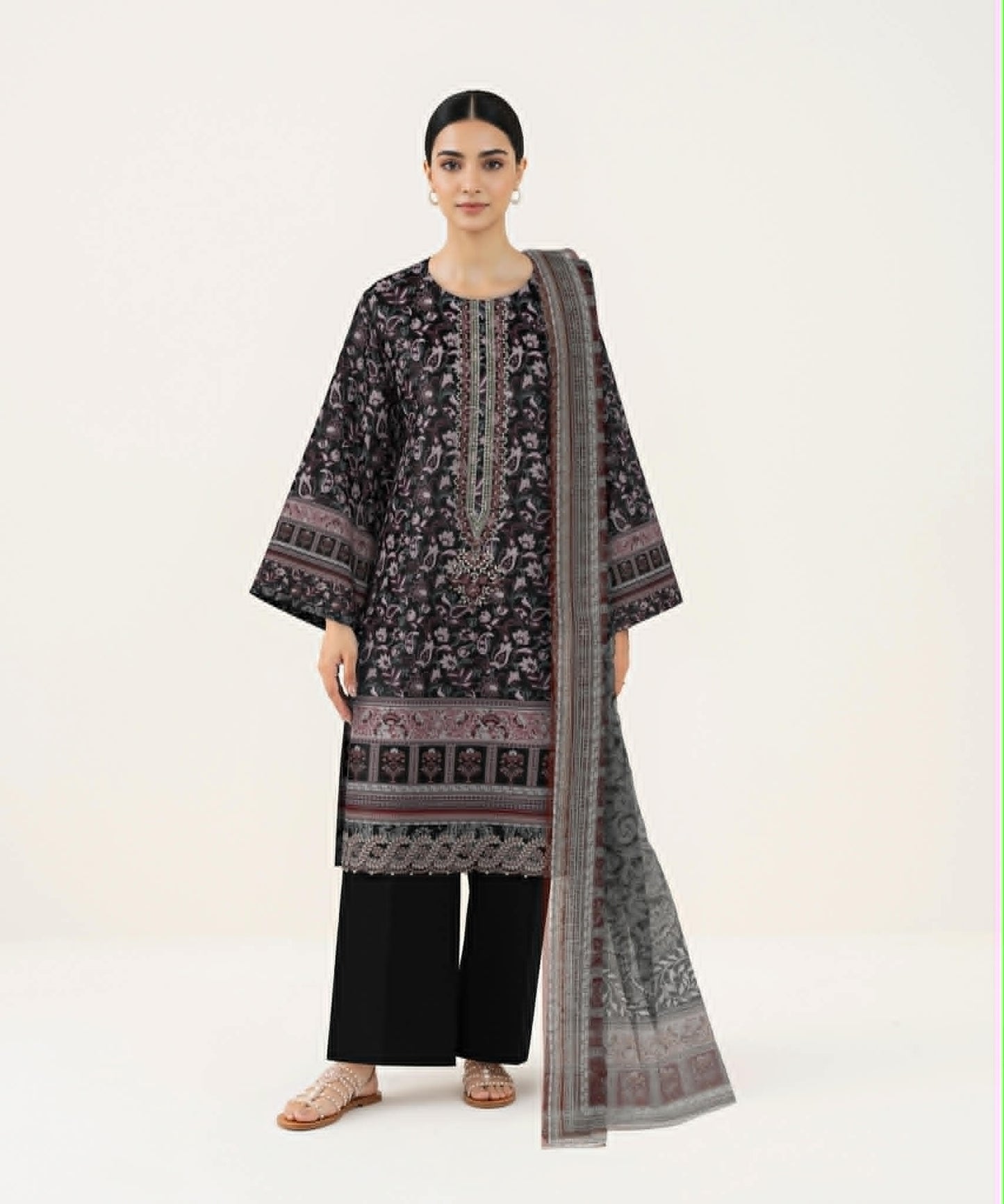 SAPPHIRE 03PC EMBRO UNSTITCH SUIT / BLACK